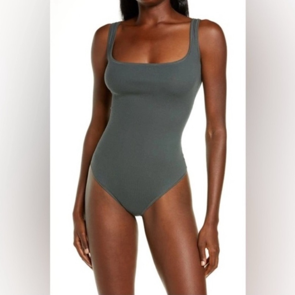 SKIMS Cotton Ribbed Bodysuit Thong Deep Sea XS New w/ Tags NWT